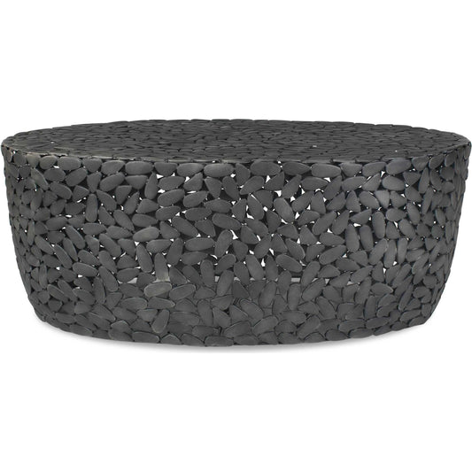 Rivington Outdoor Pebble Coffee Table by Uttermost in black. Made from aluminium in a unique style.