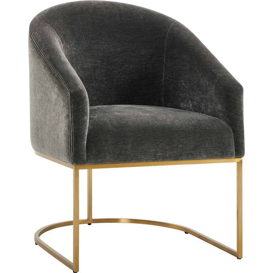 Hanni Dining Chair by Uttermost in charcoal and brass. Made from fabric, hardwood, plywood, foam, stainless steel in a unique style.