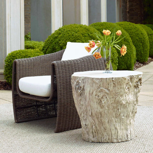 Oakmont Outdoor Side Table by Uttermost in white. Made from glass fiber reinforced concrete in a unique style.