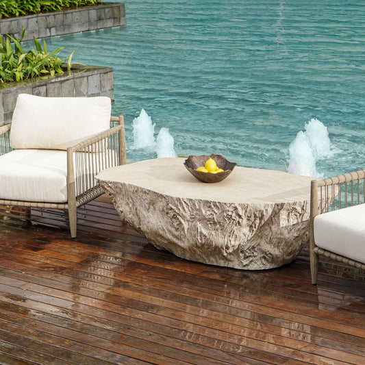 Oakmont Outdoor Coffee Table by Uttermost in white. Made from glass fiber reinforced concrete in a unique style.