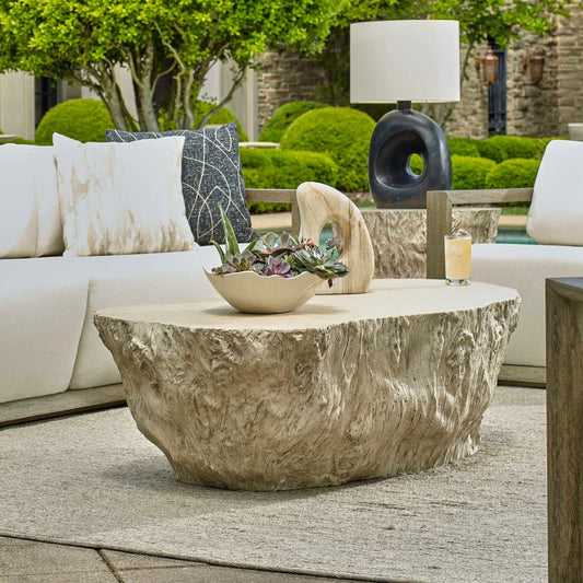 Oakmont Outdoor Coffee Table by Uttermost in white. Made from glass fiber reinforced concrete in a unique style.