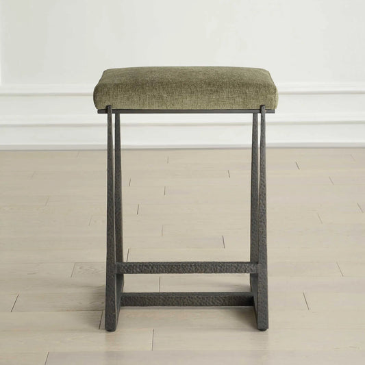 Midas Counter Stool by Uttermost. Made from iron, mdf, foam, fabric in a unique style.
