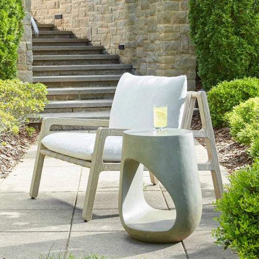 Lithos Outdoor Accent Table by Uttermost in gray. Made from javamix wood, plywood with resin in a unique style.