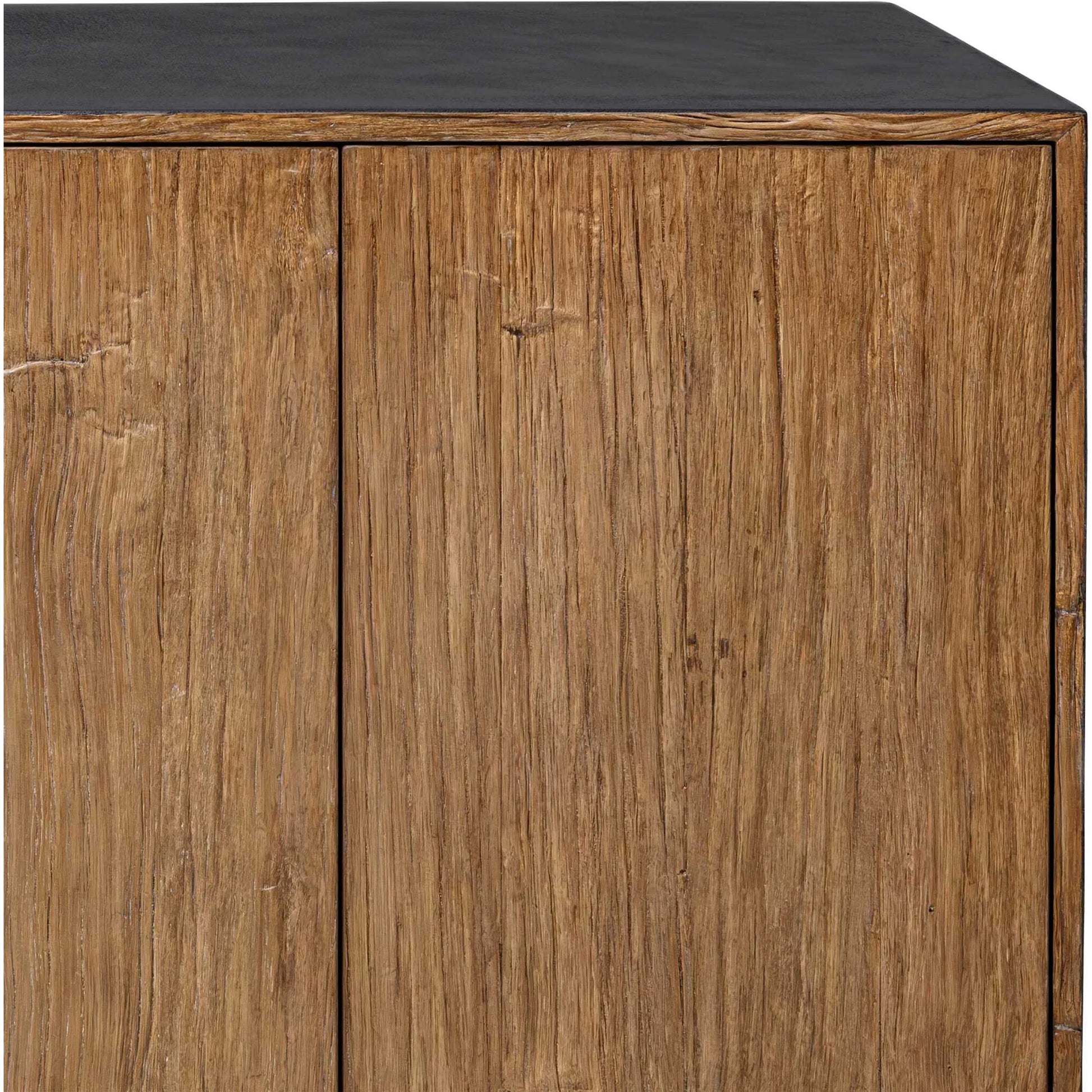 Kelvin 5 Door Media Console by Uttermost in teak. Made from mdf concreate, mdf teak skin veneer, mdf mahogani veneer with mahogani wood in a transitional style.