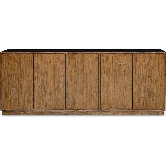 Kelvin 5 Door Media Console by Uttermost in teak. Made from mdf concreate, mdf teak skin veneer, mdf mahogani veneer with mahogani wood in a unique style.