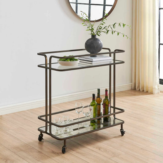 Erivo Bar Cart by Uttermost in bronze. Made from iron, tempered glass, mdf in a transitional style.