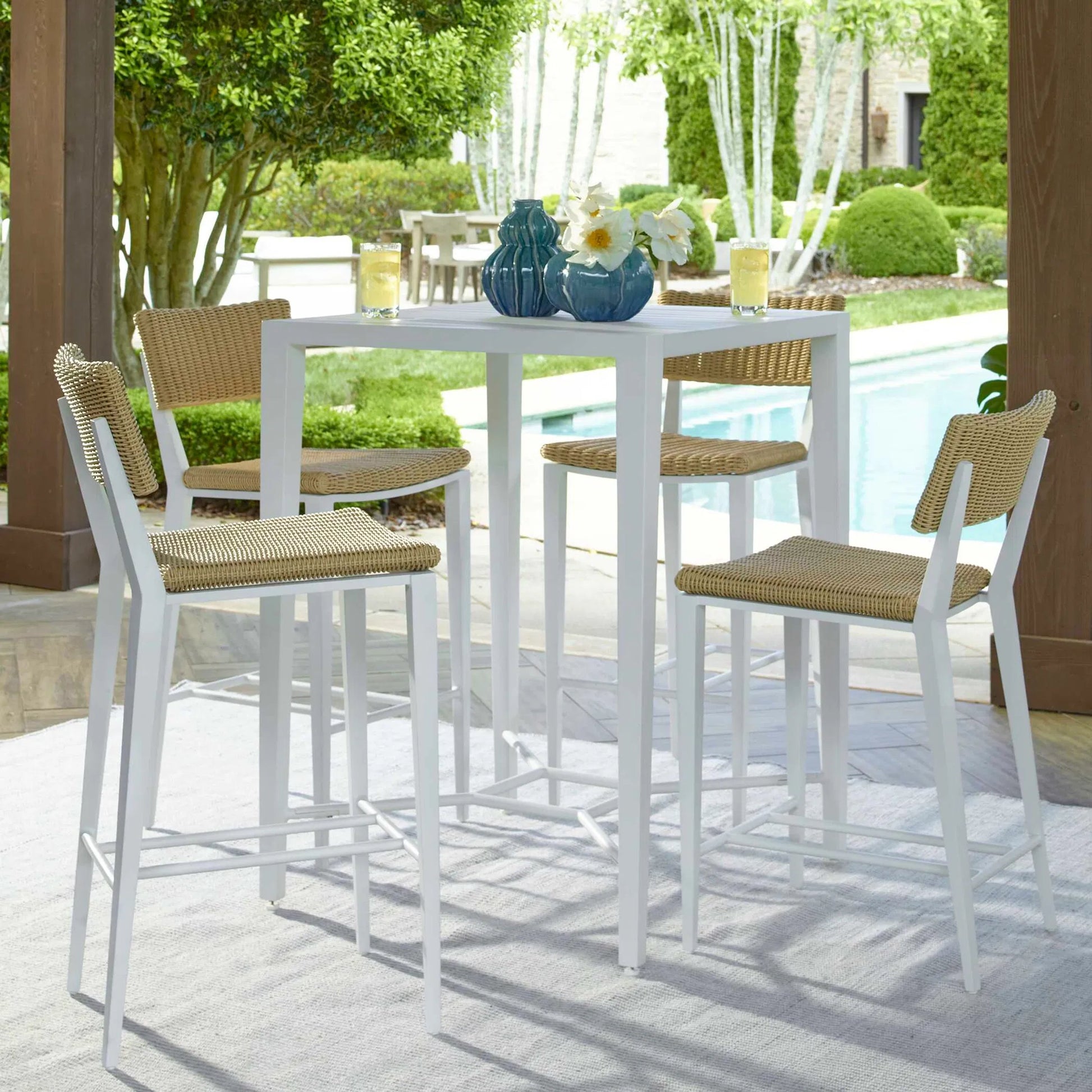 Montellano Outdoor Bar Table by Uttermost in white. Made from metal aluminium in a transitional style.