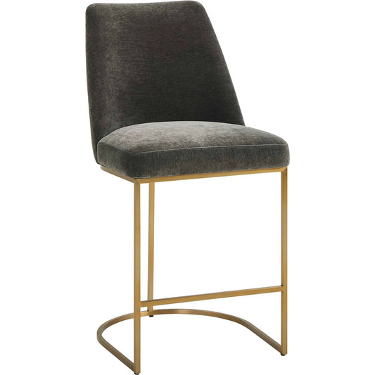 Hanni Counter Stool by Uttermost in gray, brass. Made from plywood, solid wood, stainless steel, foam, fabric in a unique style.