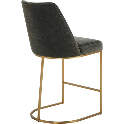 Hanni Counter Stool by Uttermost in gray, brass. Made from plywood, solid wood, stainless steel, foam, fabric in a eclectic & global style.
