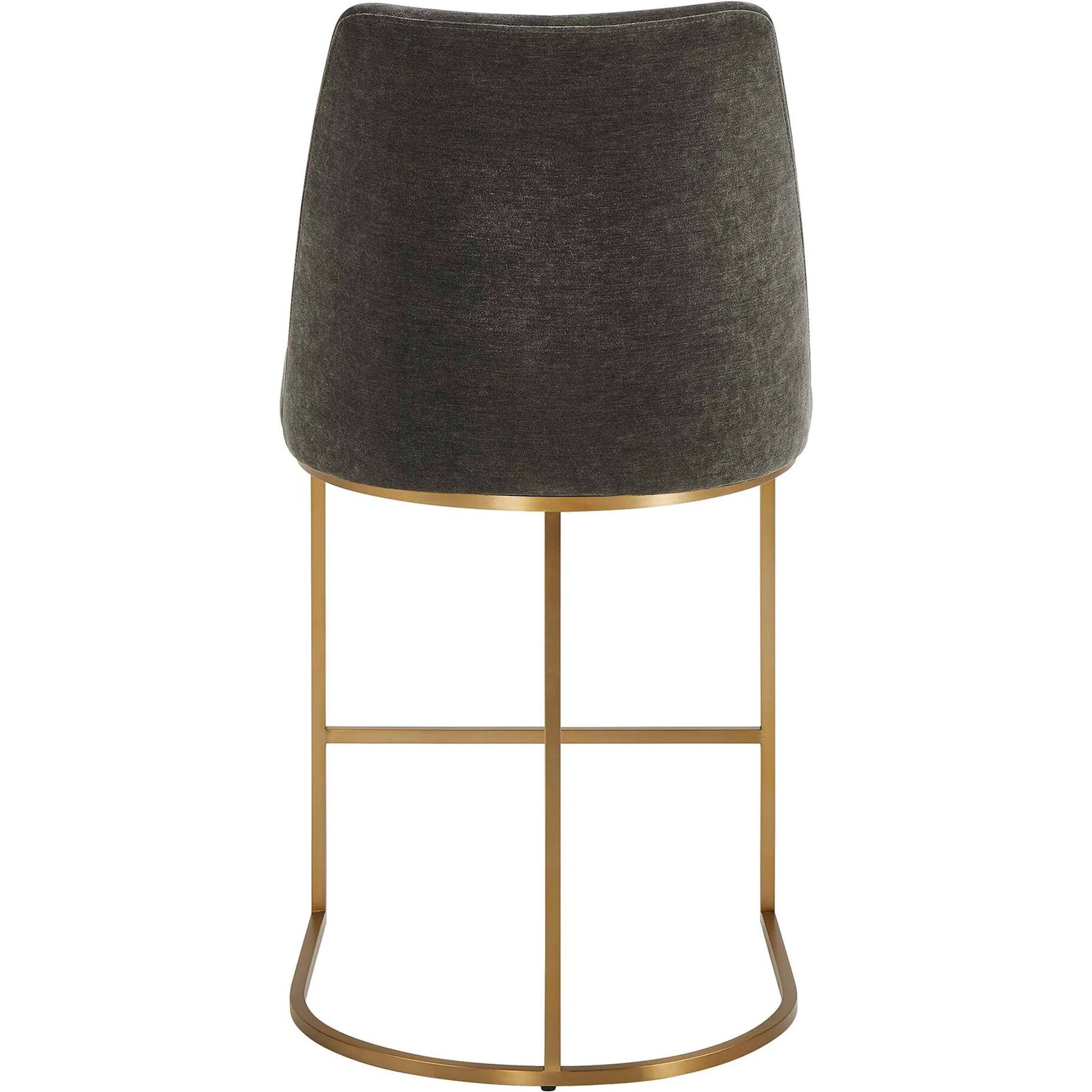 Hanni Counter Stool by Uttermost in gray, brass. Made from plywood, solid wood, stainless steel, foam, fabric in a eclectic & global style.