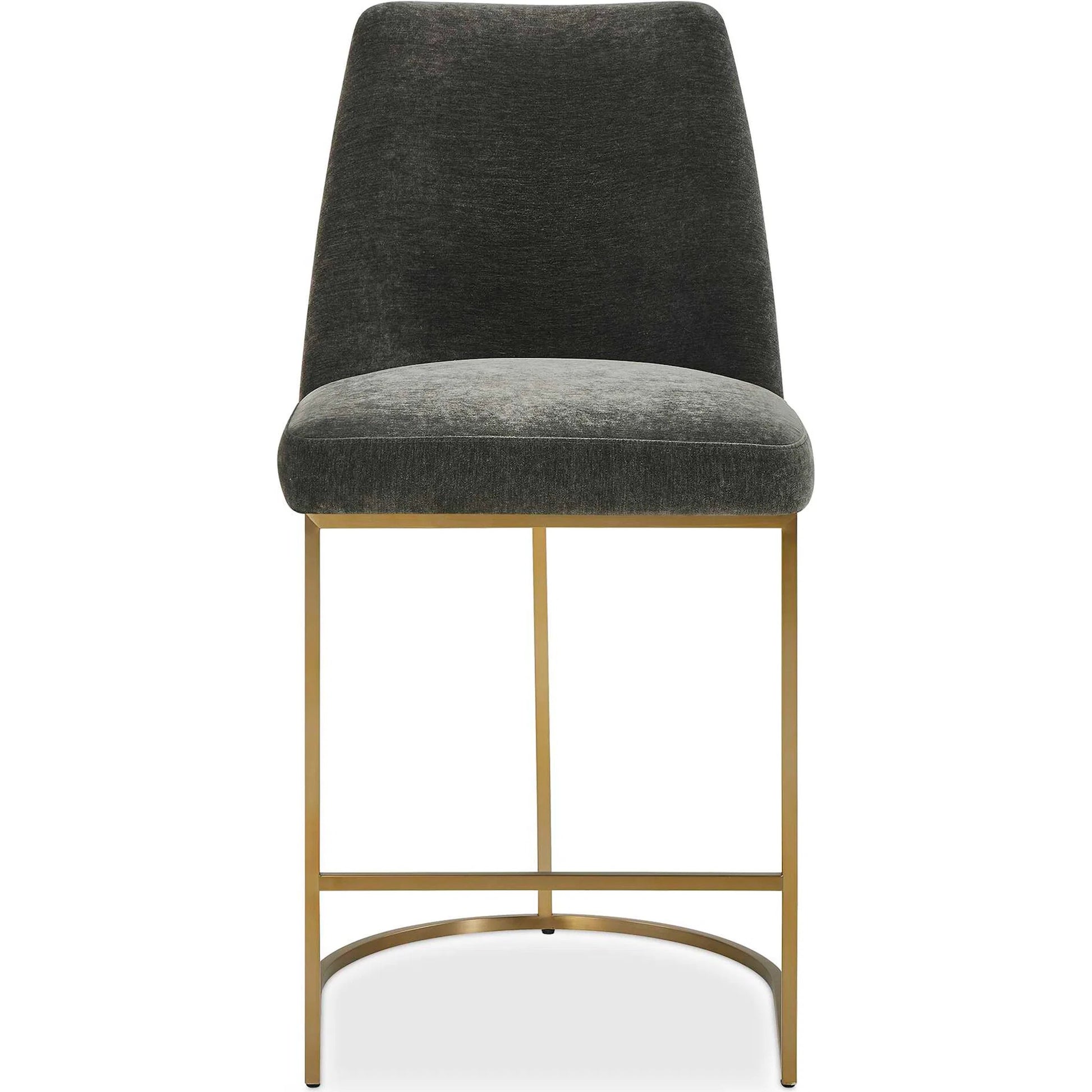 Hanni Counter Stool by Uttermost in gray, brass. Made from plywood, solid wood, stainless steel, foam, fabric in a eclectic & global style.