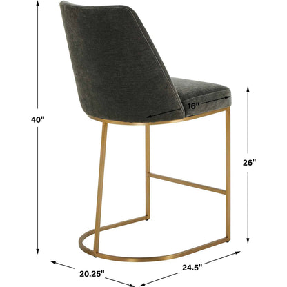 Hanni Counter Stool by Uttermost in gray, brass. Made from plywood, solid wood, stainless steel, foam, fabric in a eclectic & global style.