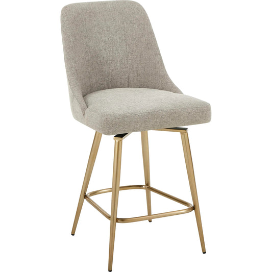 Bramwell Upholstered Counter Stool by Uttermost in brass, gray. Made from plywood, hardwood, fabric, foam, iron in a unique style.