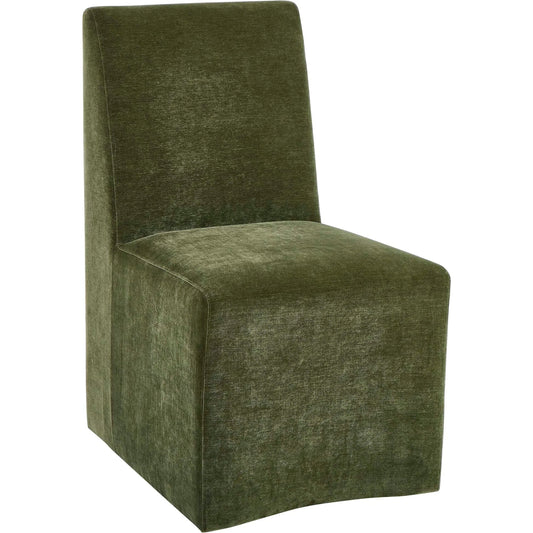 Moro Armless Moss Dining Chair by Uttermost in green. Made from plywood, solid wood, foam, fabric in a unique style.