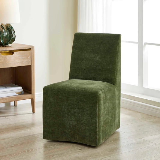 Moro Armless Moss Dining Chair by Uttermost in green. Made from plywood, solid wood, foam, fabric in a unique style.