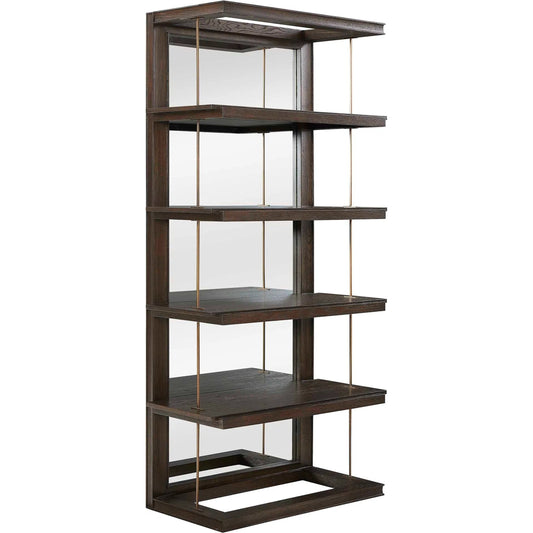 Kai Etagere by Uttermost in dark walnut. Made from oak wood, mdf, mirror, iron in a unique style.