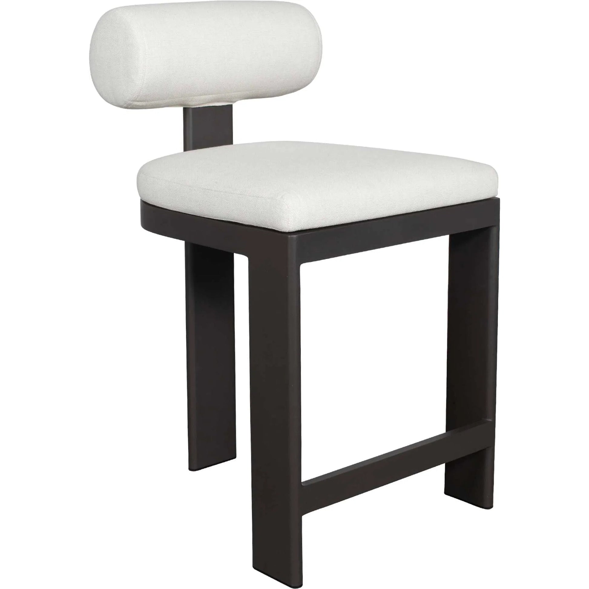 Bolster Back Outdoor Counter Stool by Uttermost in oyster white. Made from metal aluminium with cushion crescent cloud dancer in a transitional style.
