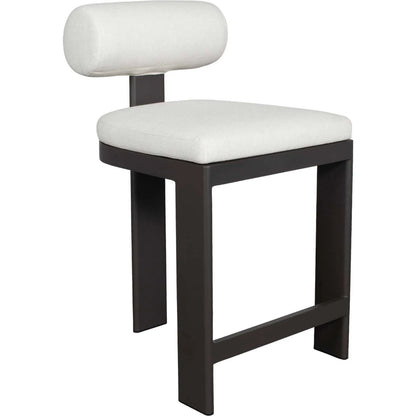 Bolster Back Outdoor Counter Stool by Uttermost in oyster white. Made from metal aluminium with cushion crescent cloud dancer in a transitional style.