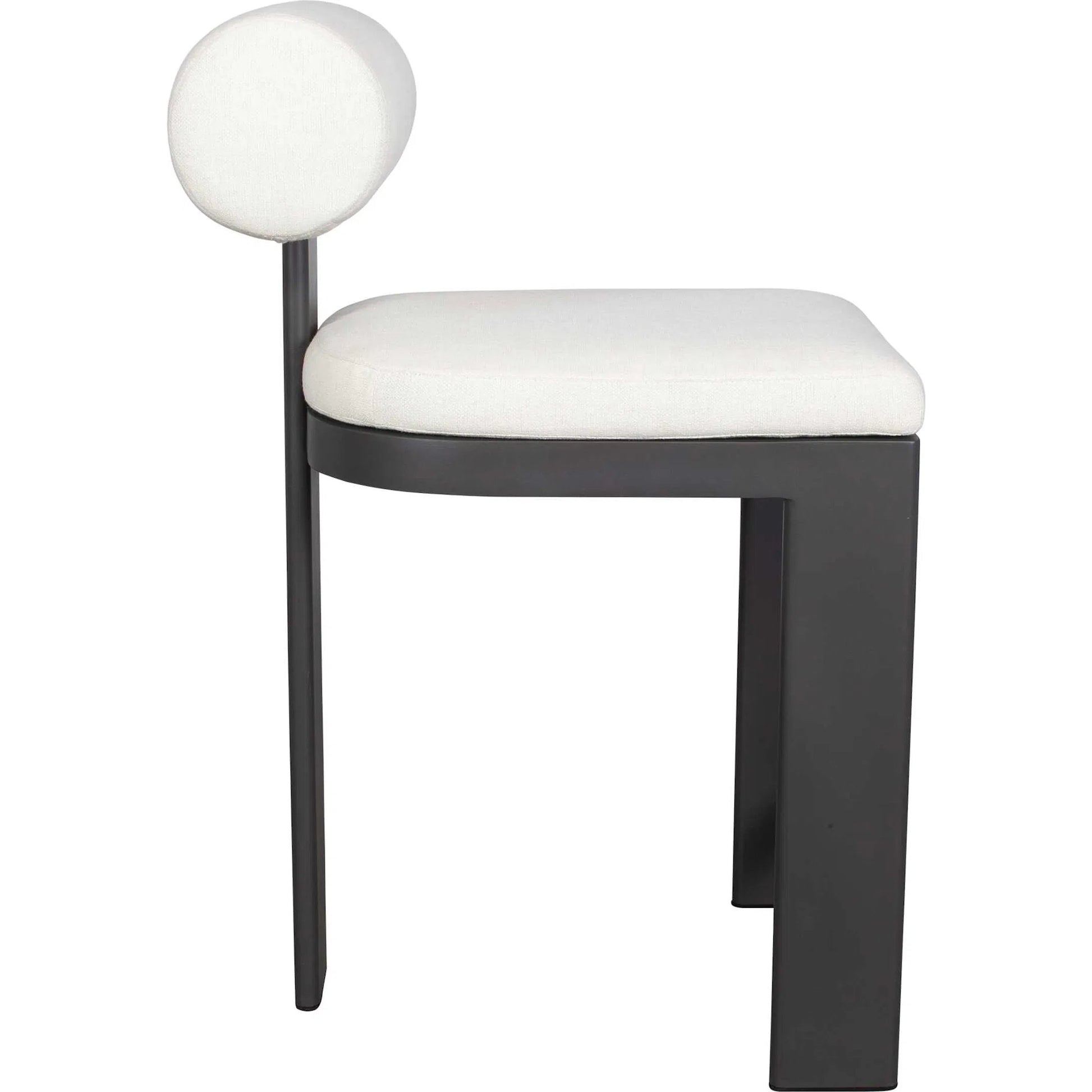 Bolster Back Outdoor Counter Stool by Uttermost in oyster white. Made from metal aluminium with cushion crescent cloud dancer in a transitional style.