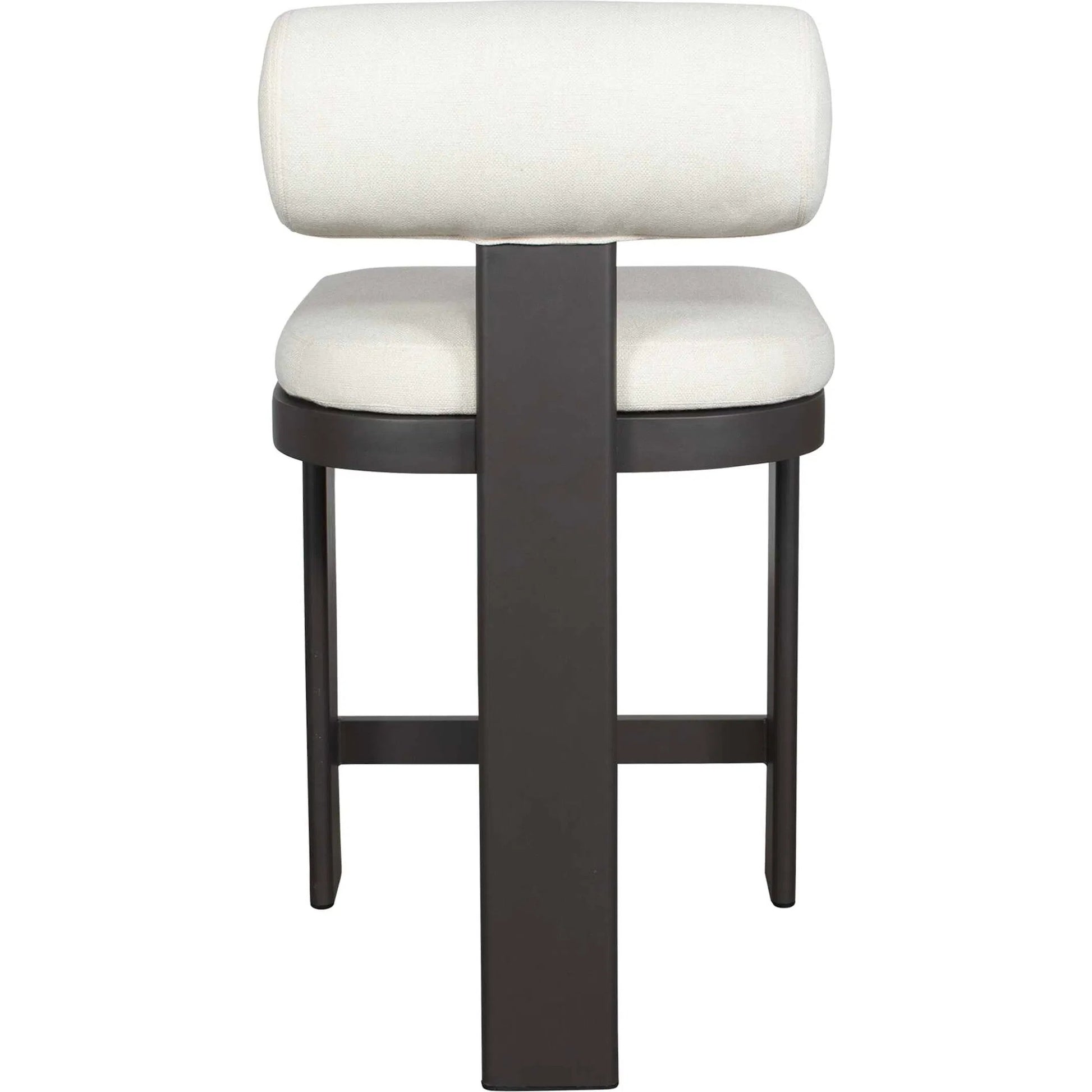 Bolster Back Outdoor Counter Stool by Uttermost in oyster white. Made from metal aluminium with cushion crescent cloud dancer in a transitional style.