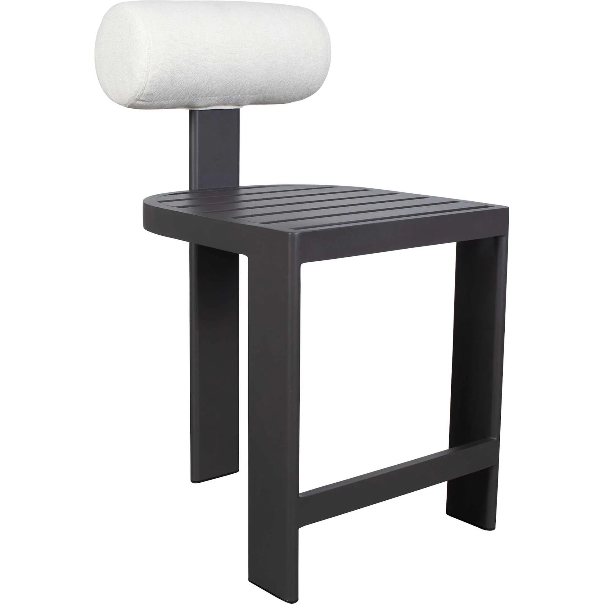 Bolster Back Outdoor Counter Stool by Uttermost in oyster white. Made from metal aluminium with cushion crescent cloud dancer in a transitional style.