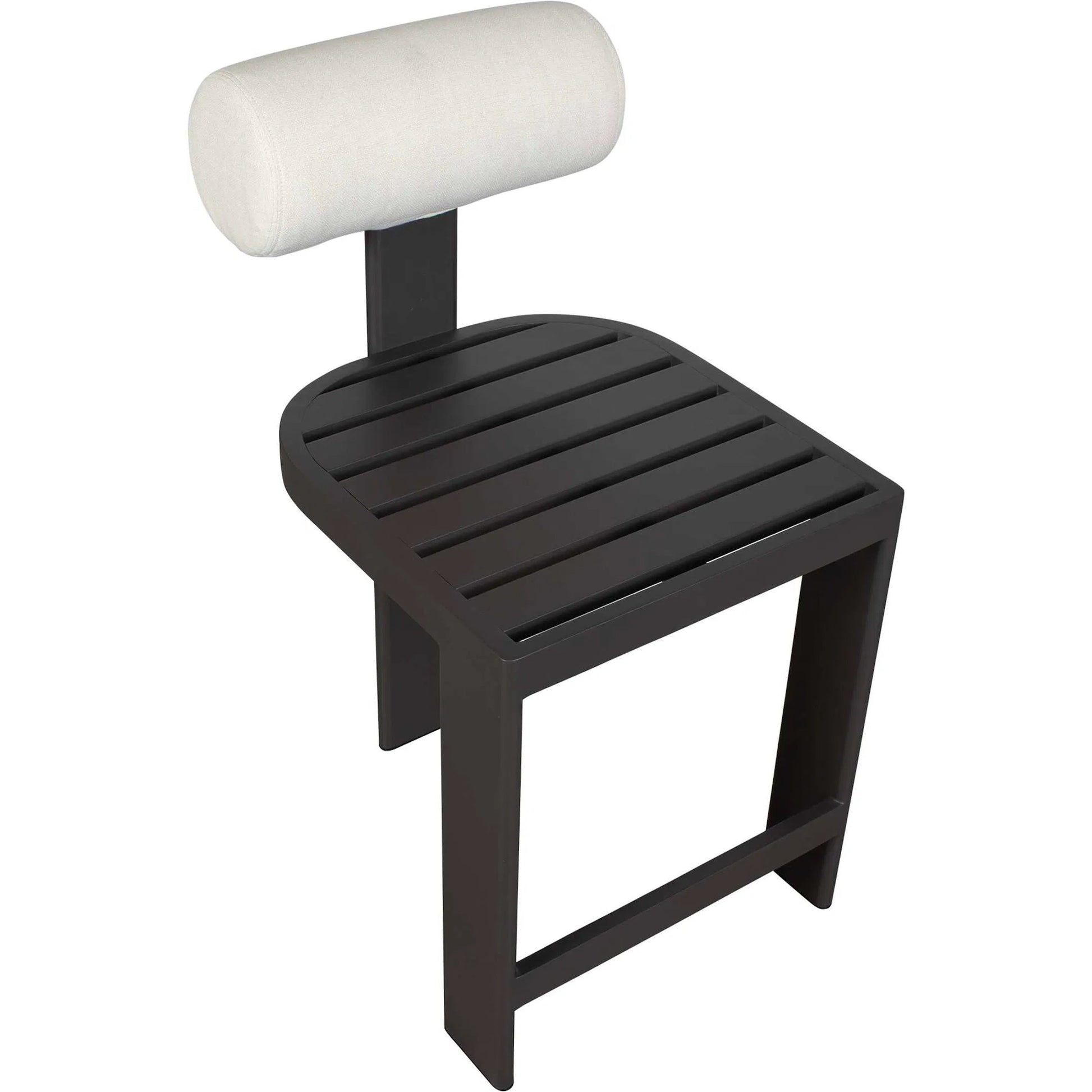 Bolster Back Outdoor Counter Stool by Uttermost in oyster white. Made from metal aluminium with cushion crescent cloud dancer in a transitional style.
