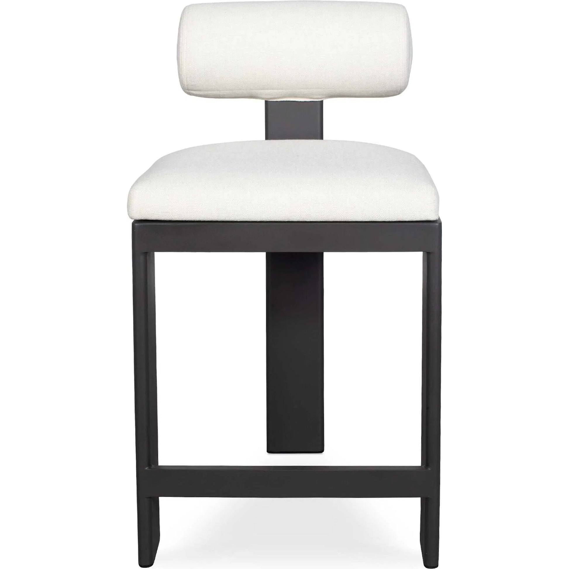 Bolster Back Outdoor Counter Stool by Uttermost in oyster white. Made from metal aluminium with cushion crescent cloud dancer in a transitional style.