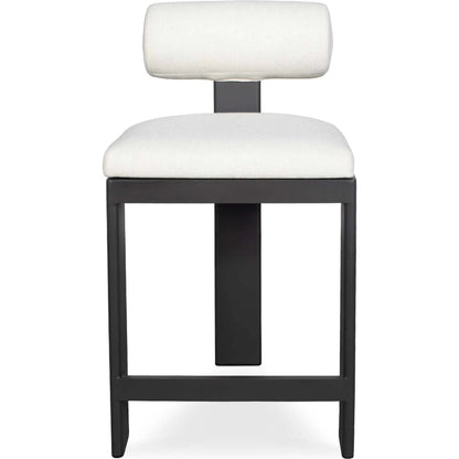 Bolster Back Outdoor Counter Stool by Uttermost in oyster white. Made from metal aluminium with cushion crescent cloud dancer in a transitional style.