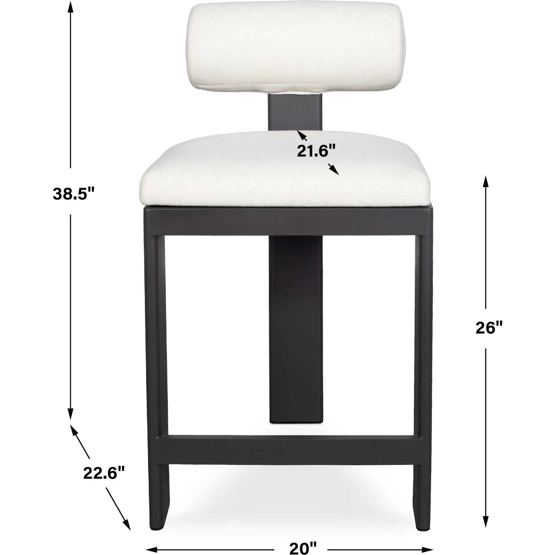 Bolster Back Outdoor Counter Stool by Uttermost in oyster white. Made from metal aluminium with cushion crescent cloud dancer in a transitional style.