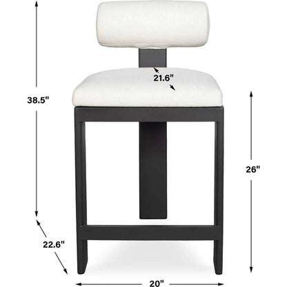 Bolster Back Outdoor Counter Stool by Uttermost in oyster white. Made from metal aluminium with cushion crescent cloud dancer in a transitional style.