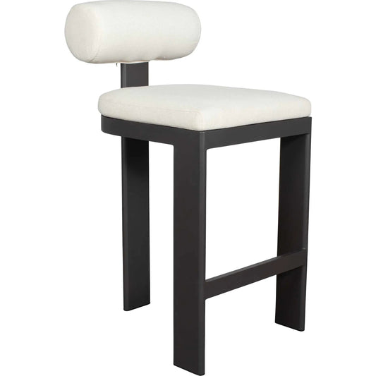 Bolster Back Outdoor Bar Stool by Uttermost in oyster white. Made from metal aluminium with cushion crescent cloud dancer in a unique style.