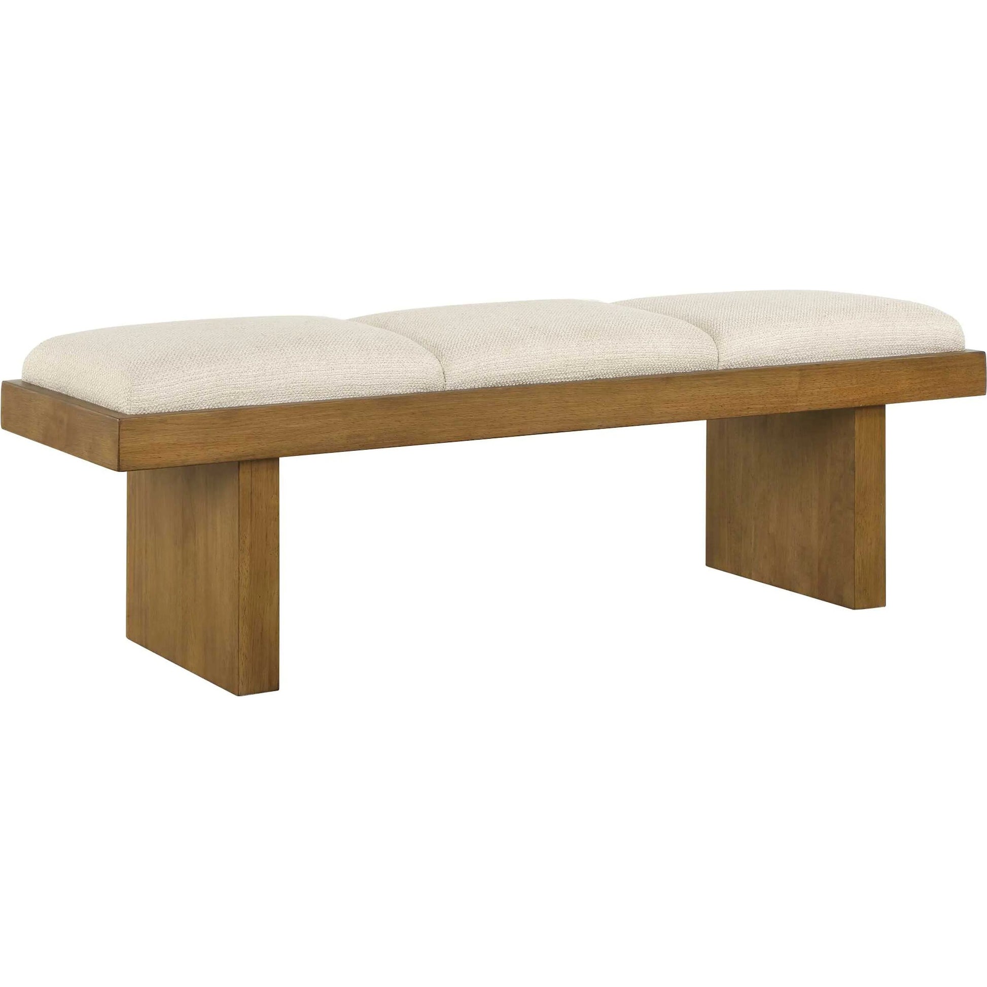 Haden Upholstery Bench by Uttermost in brown, white and walnut. Made from plywood, rubber wood, fabric, foam in a unique style.