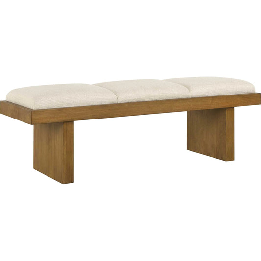 Haden Upholstery Bench by Uttermost in brown, white and walnut. Made from plywood, rubber wood, fabric, foam in a unique style.
