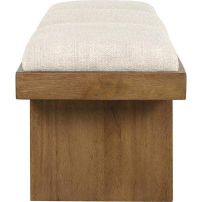 Haden Upholstery Bench by Uttermost in brown, white and walnut. Made from plywood, rubber wood, fabric, foam in a unique style.