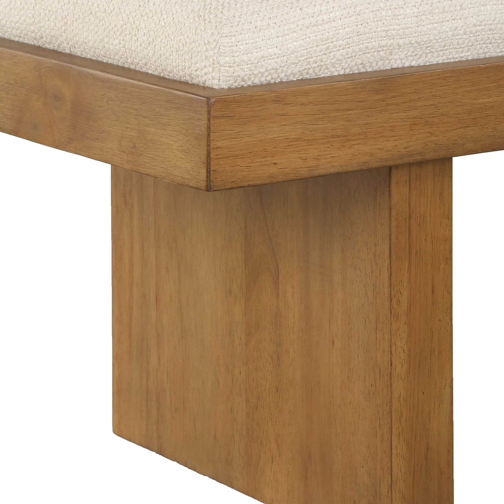 Haden Upholstery Bench by Uttermost in brown, white and walnut. Made from plywood, rubber wood, fabric, foam in a unique style.
