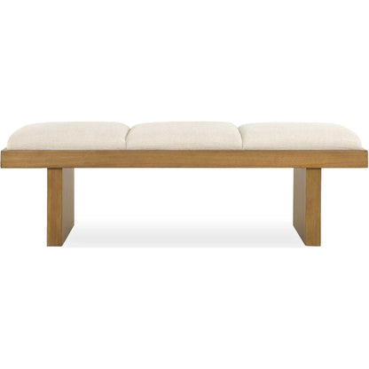 Haden Upholstery Bench by Uttermost in brown, white and walnut. Made from plywood, rubber wood, fabric, foam in a unique style.