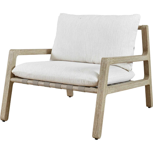 Strapped Outdoor Lounge Chair by Uttermost in ivory. Made from mahogani wood with strapped in a unique style.