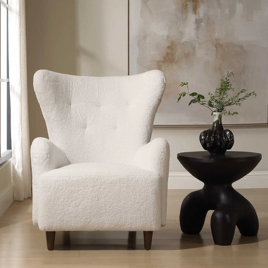 Ingel Wingback Armchair by Uttermost in white and walnut. Made from fabric, foam, oak, plywood in a unique style.