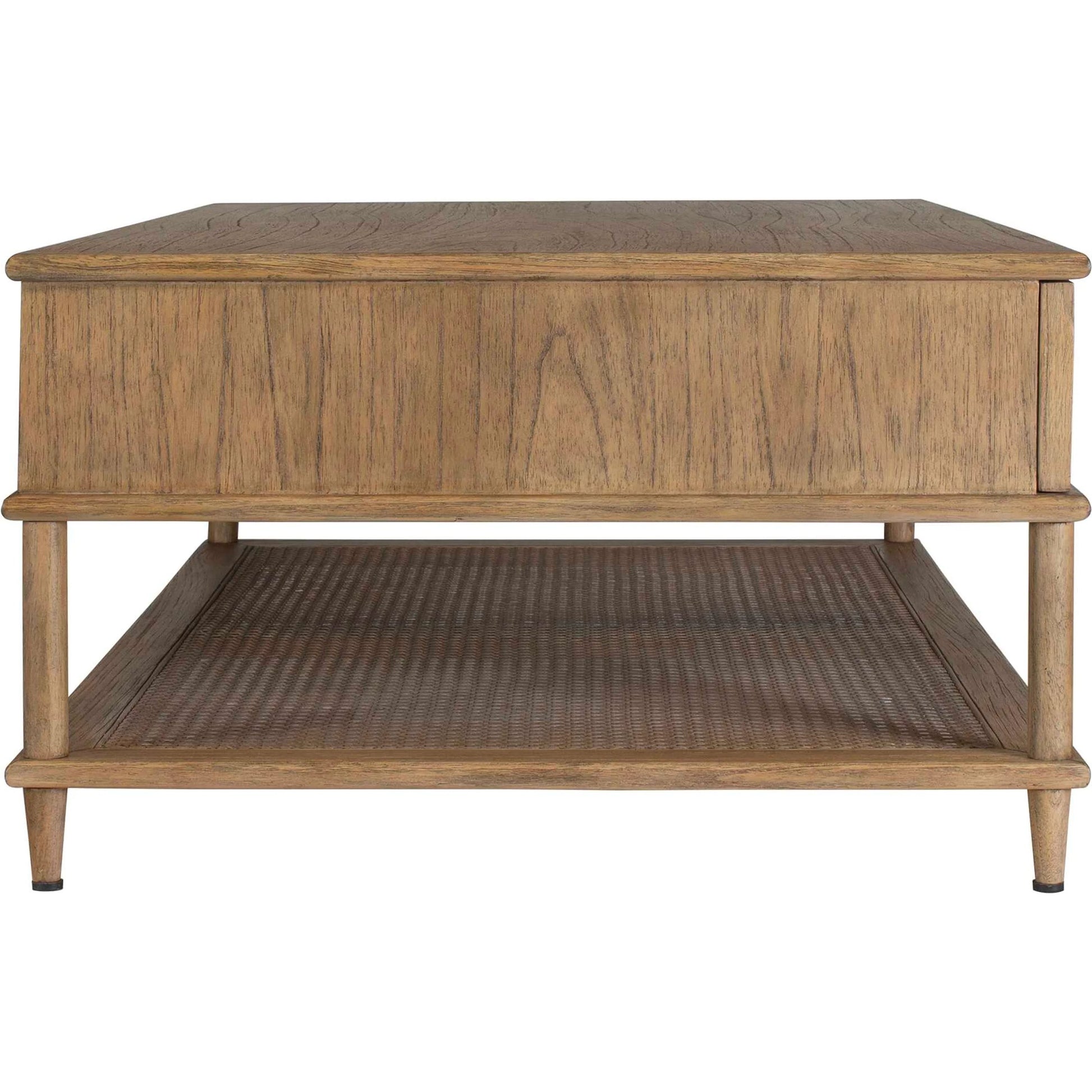Coast Mid-Century Coffee Table by Uttermost in woodtone and dark. Made from mindi wood, mdf mindi veneer with rattan in a unique style.