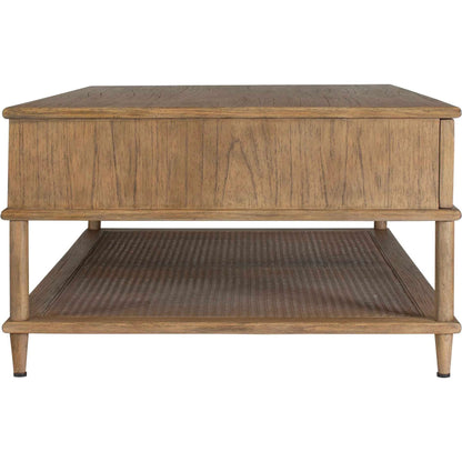Coast Mid-Century Coffee Table by Uttermost in woodtone and dark. Made from mindi wood, mdf mindi veneer with rattan in a unique style.