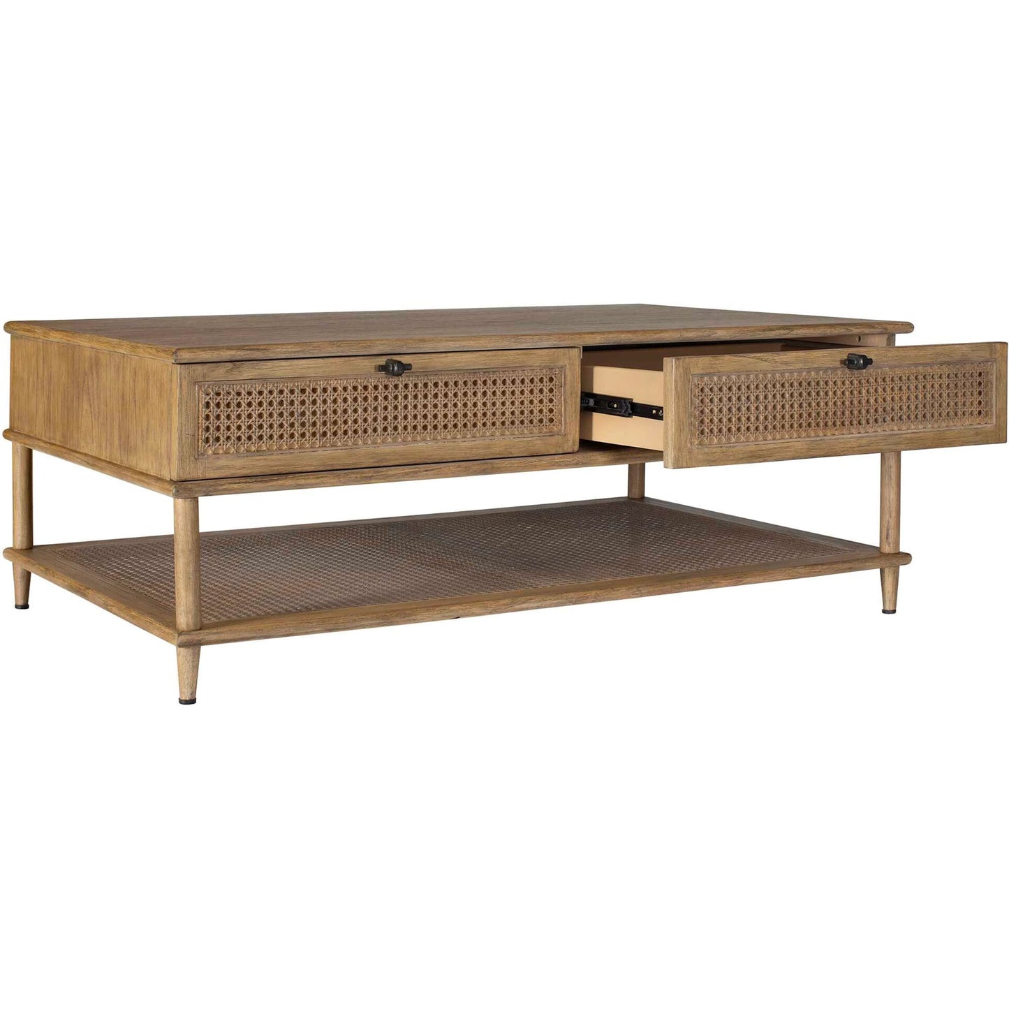 002 SI-2526276 | Additional Silo | Coast Mid-Century Coffee Table by Uttermost in woodtone and dark. Made from mindi wood, mdf mindi veneer with rattan in a unique style.