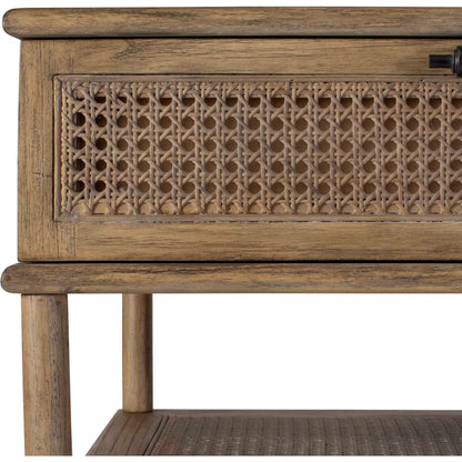 Coast Mid-Century Coffee Table by Uttermost in woodtone and dark. Made from mindi wood, mdf mindi veneer with rattan in a unique style.