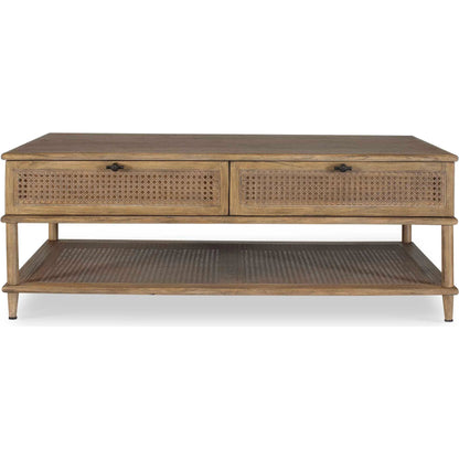 Coast Mid-Century Coffee Table by Uttermost in woodtone and dark. Made from mindi wood, mdf mindi veneer with rattan in a unique style.