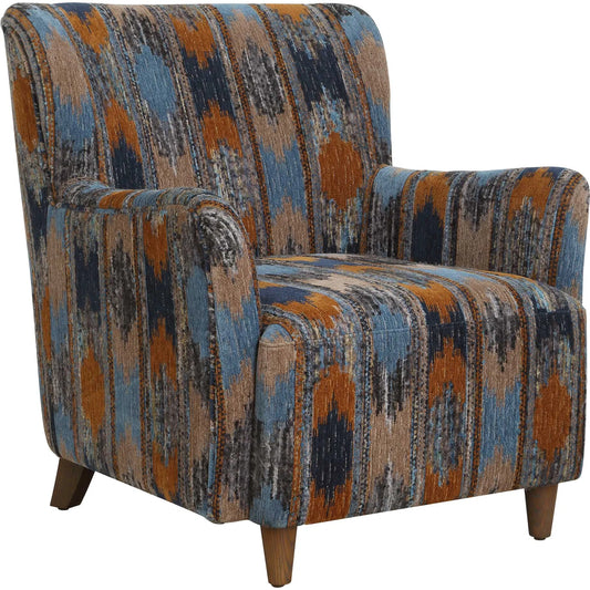 Lainey Upholstered Ikat Armchair by Uttermost in blue, brown, orange and walnut. Made from fabric, foam, plywood, oak in a unique style.