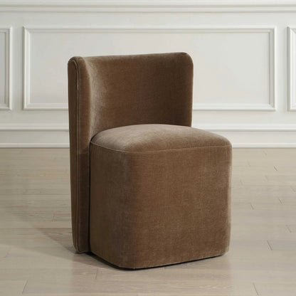 Outlook Modern Velvet Dining Chair by Uttermost in brown. Made from fabric, foam, plywood in a unique style.