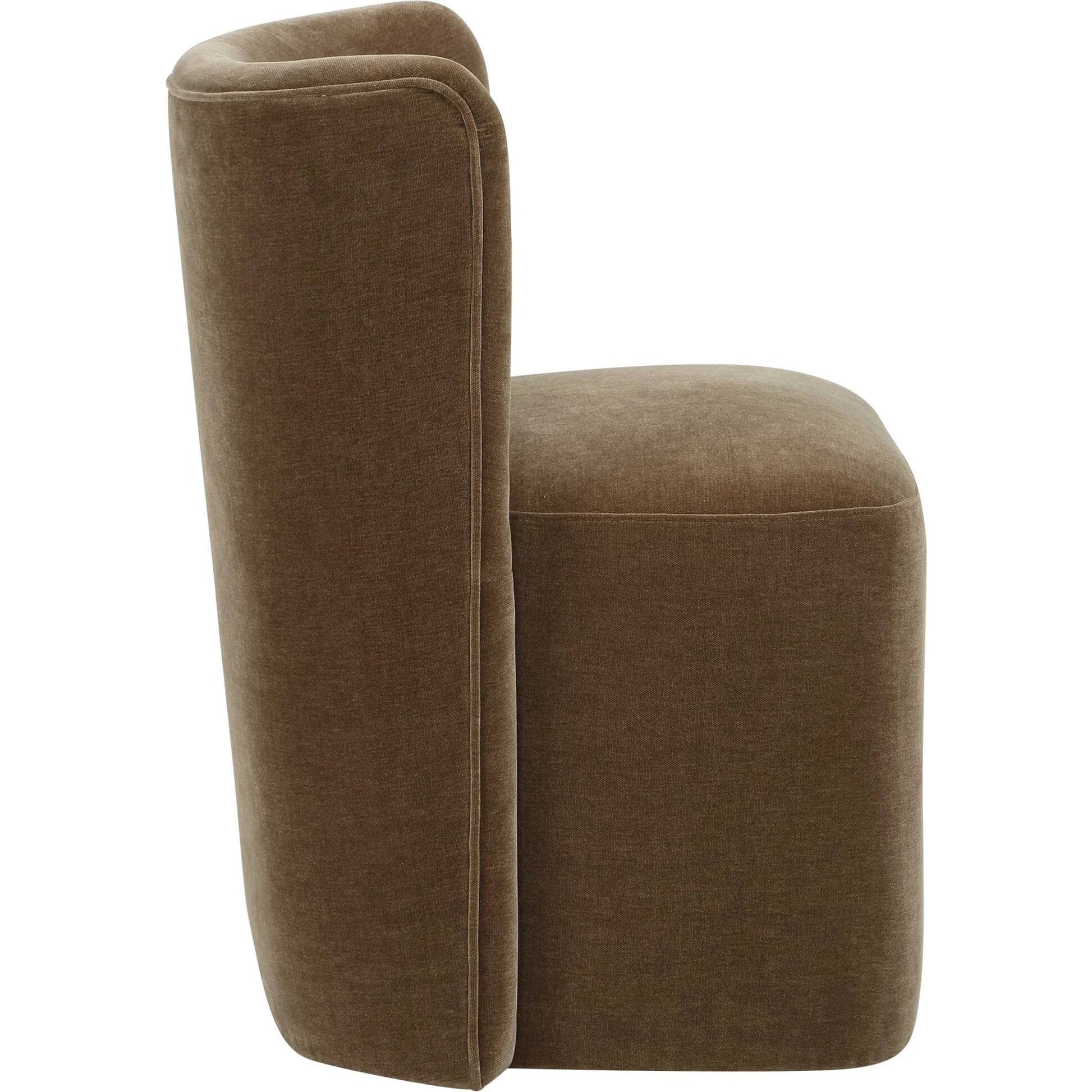 Outlook Modern Velvet Dining Chair by Uttermost in brown. Made from fabric, foam, plywood in a unique style.
