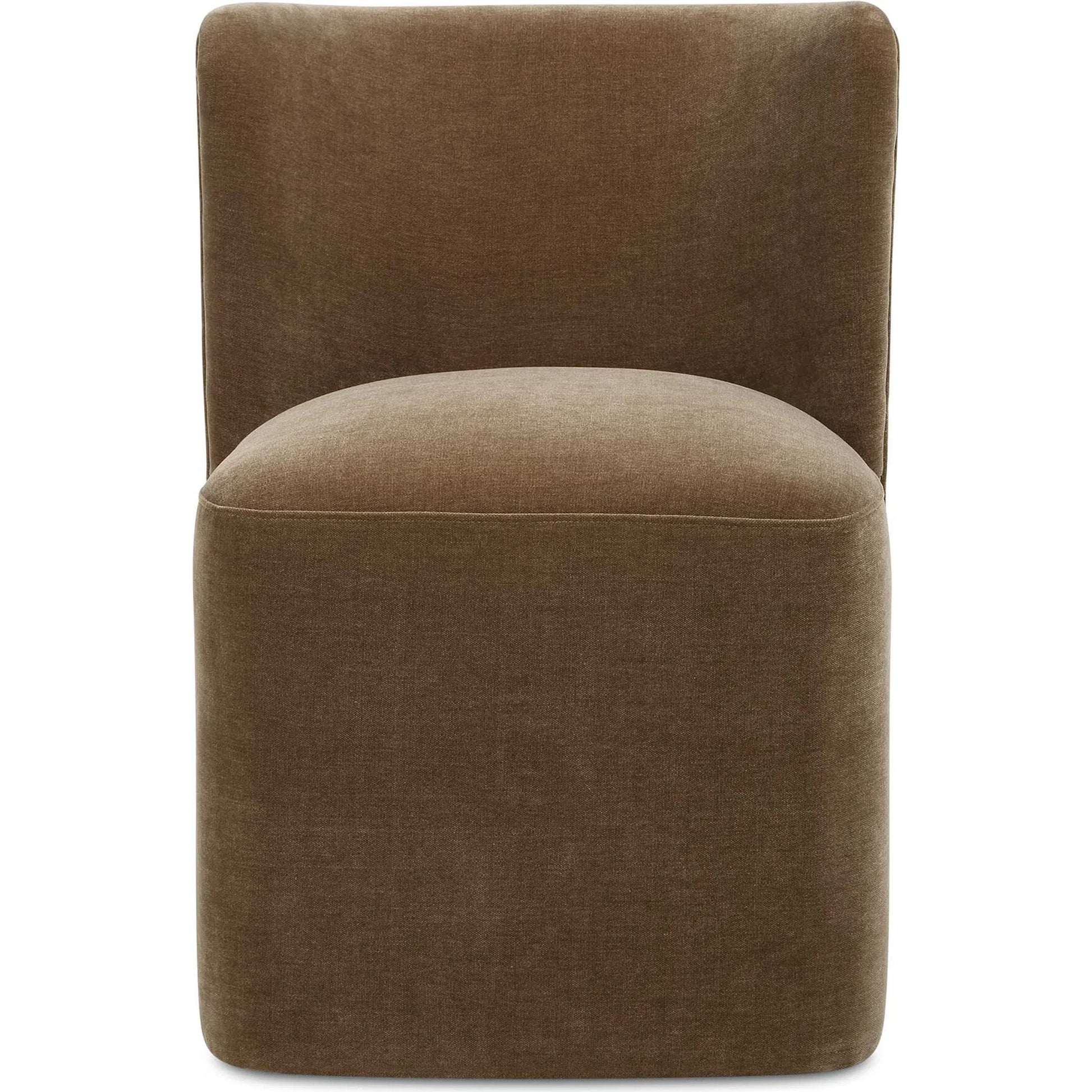 Outlook Modern Velvet Dining Chair by Uttermost in brown. Made from fabric, foam, plywood in a unique style.