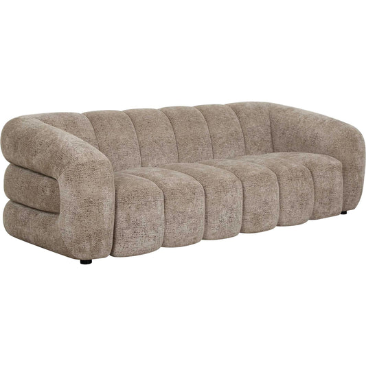 Modella Upholstered Chenille Sofa by Uttermost in brown. Made from fabric, foam, plywood, rubber wood in a unique style.