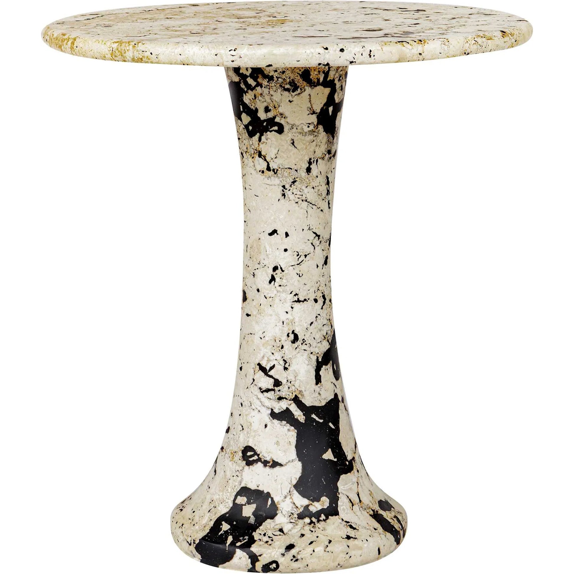 Cadas Indoor/Outdoor Side Table by Uttermost in black, white and black. Made from coral stone, black resin in a unique style.