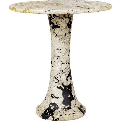Cadas Indoor/Outdoor Side Table by Uttermost in black, white and black. Made from coral stone, black resin in a unique style.